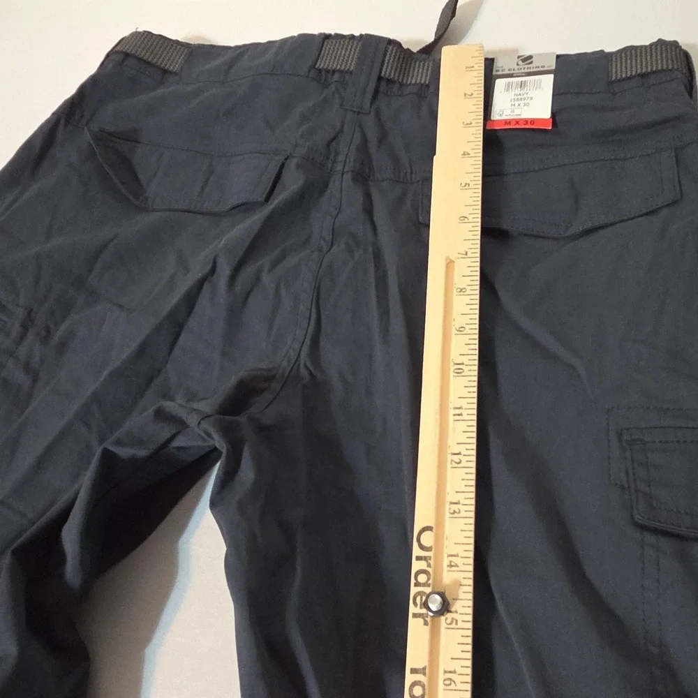 BC Clothing Cargo Convertible Pants Men M x 30 Navy Blue Stretch Belted Hiking